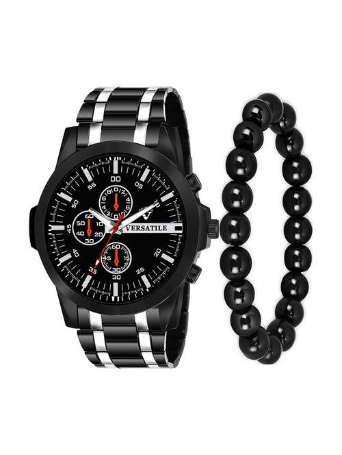 vs black royal classic two tone metal chain watch with  black glass bead bracelet for men - 18689574 - Very Small Image - 1