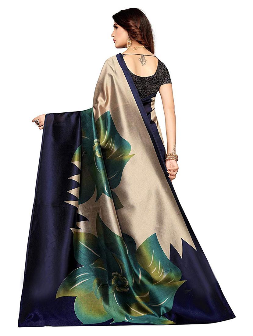 women's floral navy blue colored saree - 18696581 - Zoom Image - 3