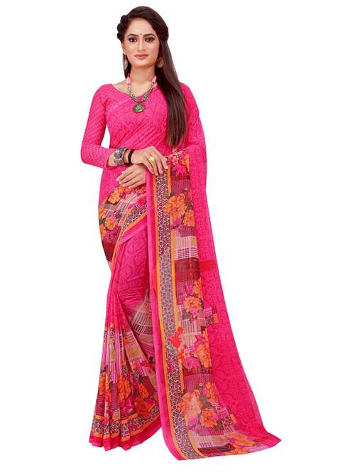 women's floral pink colored saree with blouse - 18696743 - Very Small Image - 1