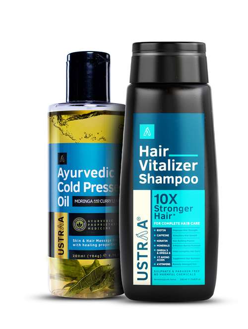 ustraa ayurvedic cold pressed oil - 200ml & hair vitalizer shampoo - 250ml - 18718160 - Very Small Image - 1