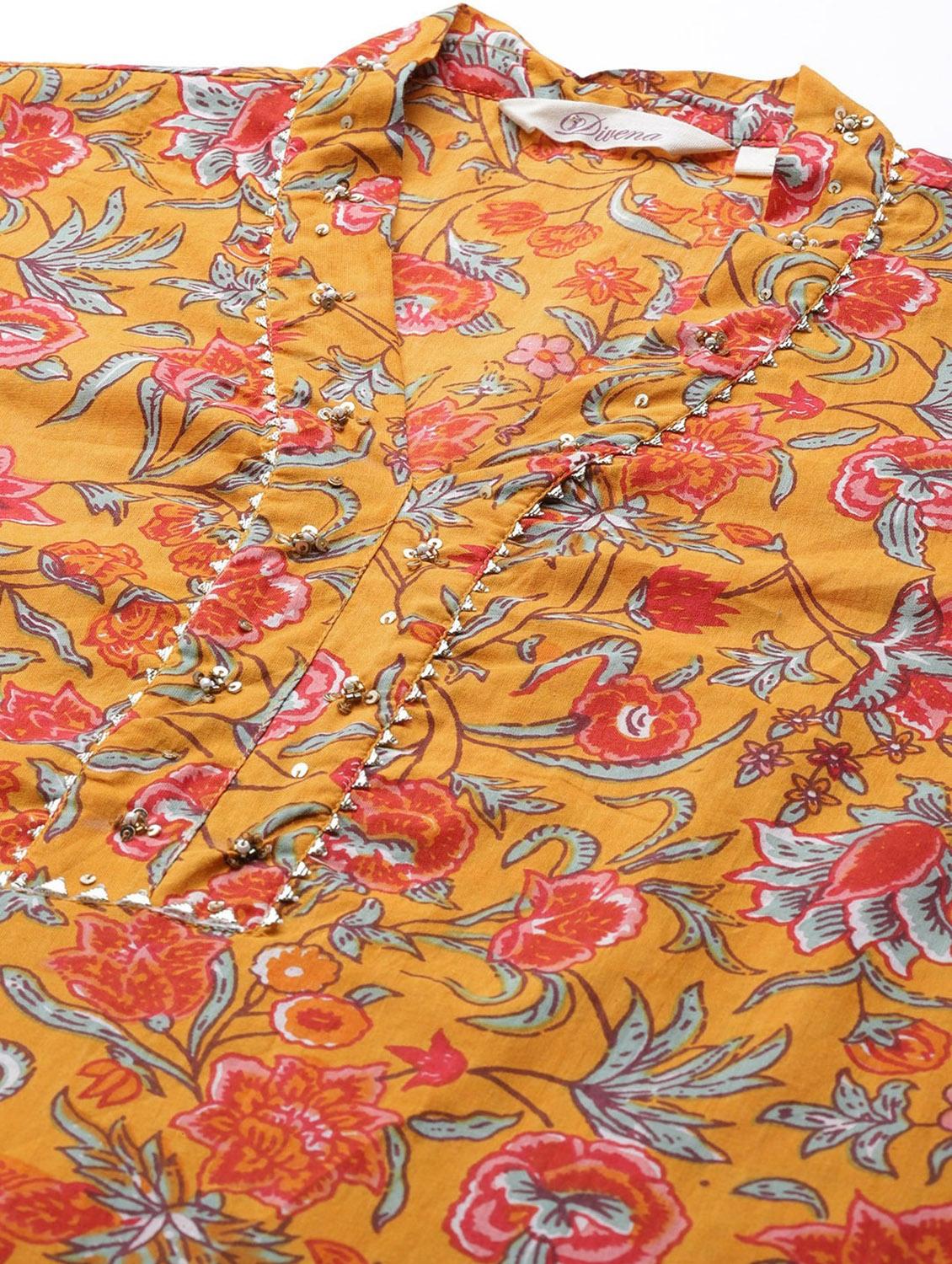mustard floral printed suit set - 18739068 - Standard Image - 5