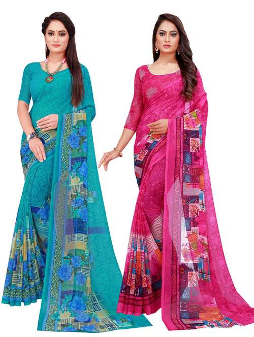 multi coloured printed saree set with blouse - 18740659 - Very Small Image - 1