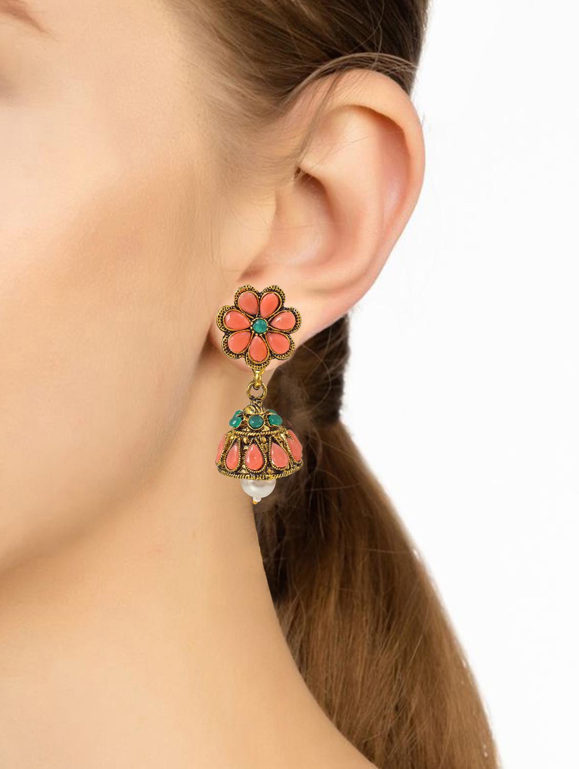 multi colored brass jhumka earring - 18743374 - Zoom Image - 3