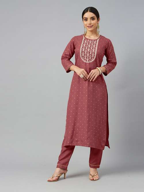 mauve kurta pant set - 18743719 - Very Small Image - 1