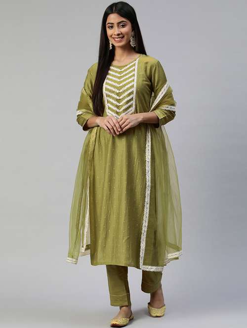 olive kurta pant set with dupatta - 18743810 - Very Small Image - 1