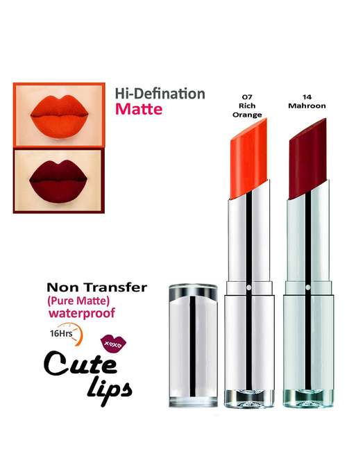 b.berry cute lips non transfer matte lipstick 2.4 gm each - 07 rich orange 14 mahroon - 18767063 - Very Small Image - 1