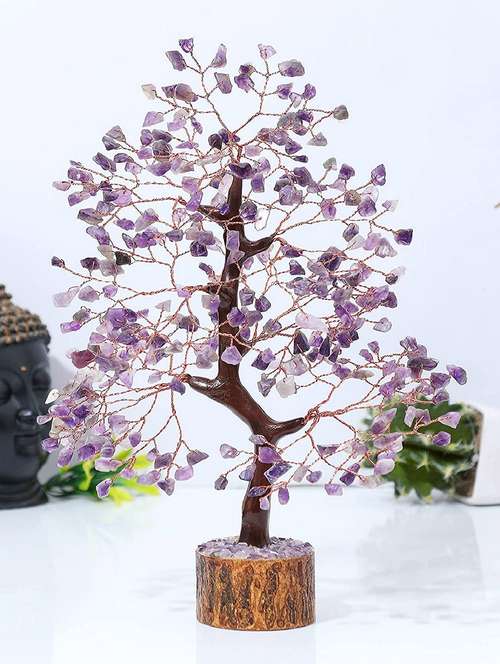 amethyst stone vastu good fortune crystal tree wooden base for home/office décor for gift - 300 beads - 18802208 - Very Small Image - 1