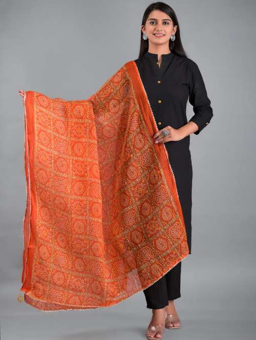 orange cotton dupatta - 18843158 - Very Small Image - 1