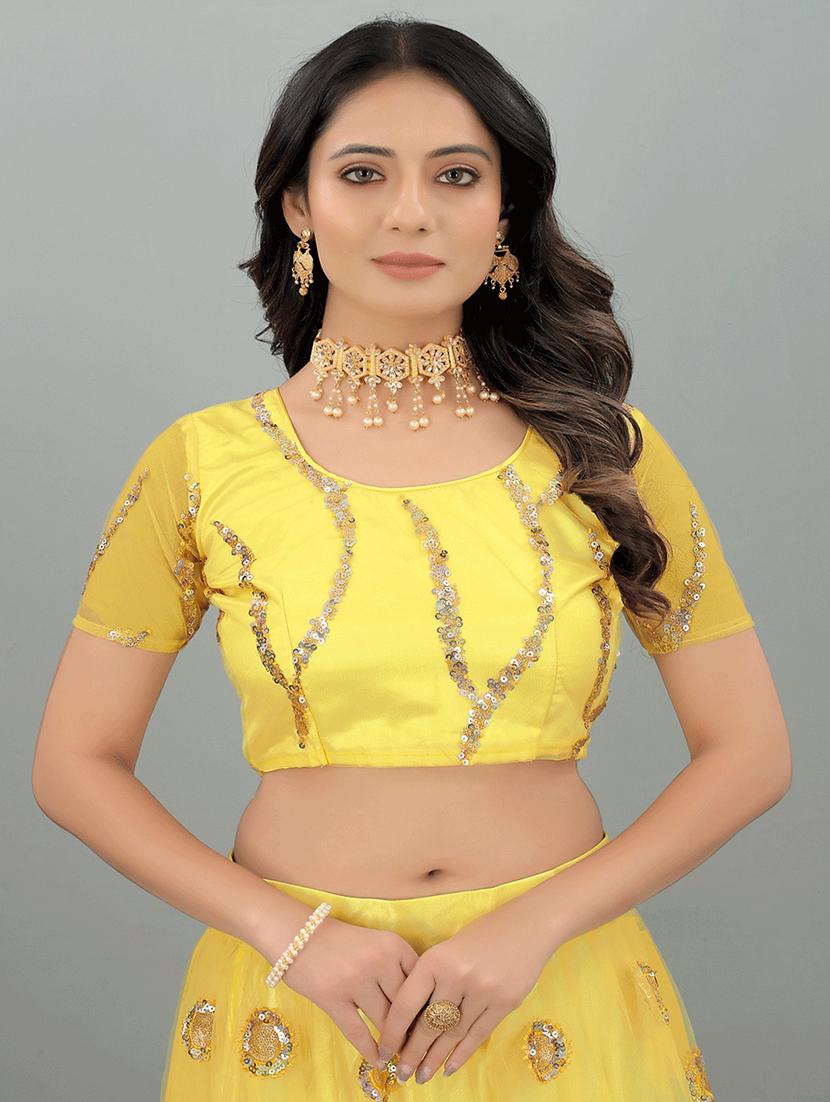 yellow net flared lehenga - 18865775 - Standard Image - 3