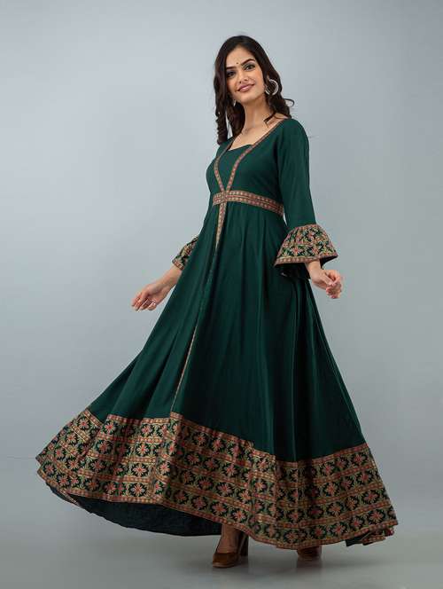 green printed flared kurta - 18873647 - Very Small Image - 1