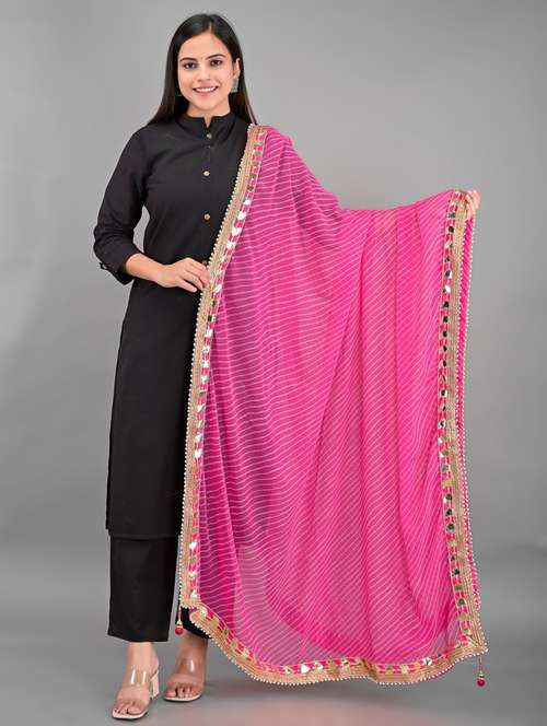 pink leheriya print gota work dupatta  - 18906643 - Very Small Image - 1