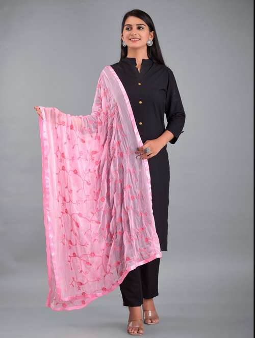 pink floral embroidered dupatta - 18906778 - Very Small Image - 1