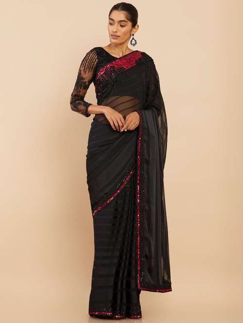 women's bordered black colored saree - 18933289 - Very Small Image - 1