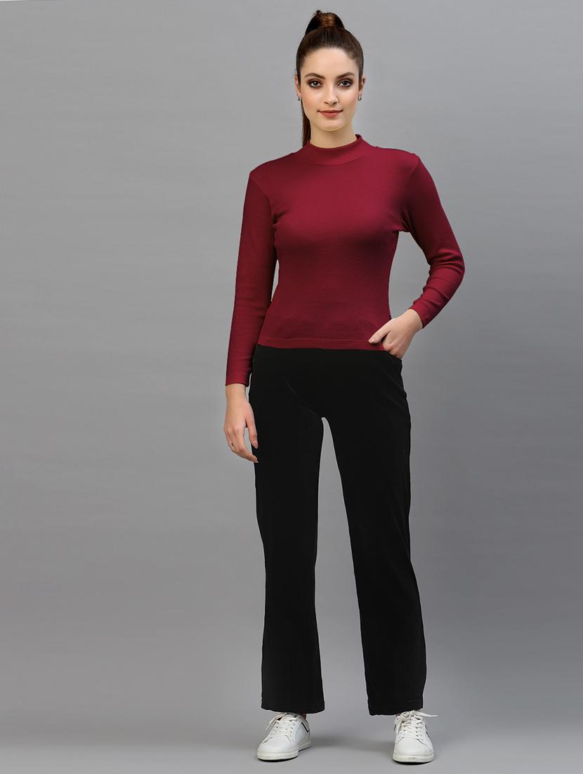 women solid mock neck long sleeves top - 18949445 - Standard Image - 3