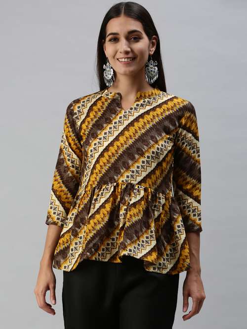 women's peplum notch neck top - 18950980 - Very Small Image - 1