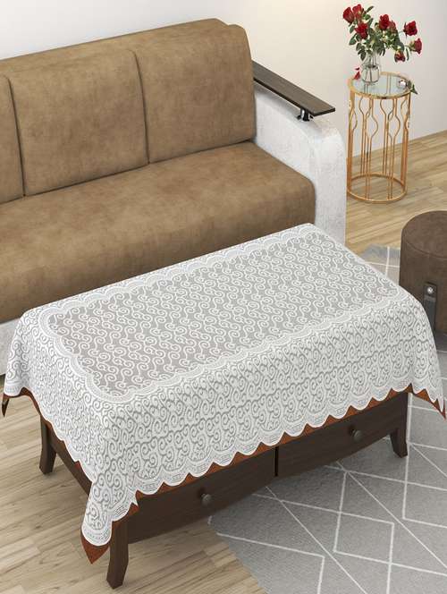 bigger fish polycotton 4 seater center table cover (40x60 inch) - floral design, white - 18968998 - Very Small Image - 1