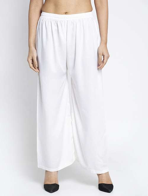 white rayon flared palazzo - 18984186 - Very Small Image - 1