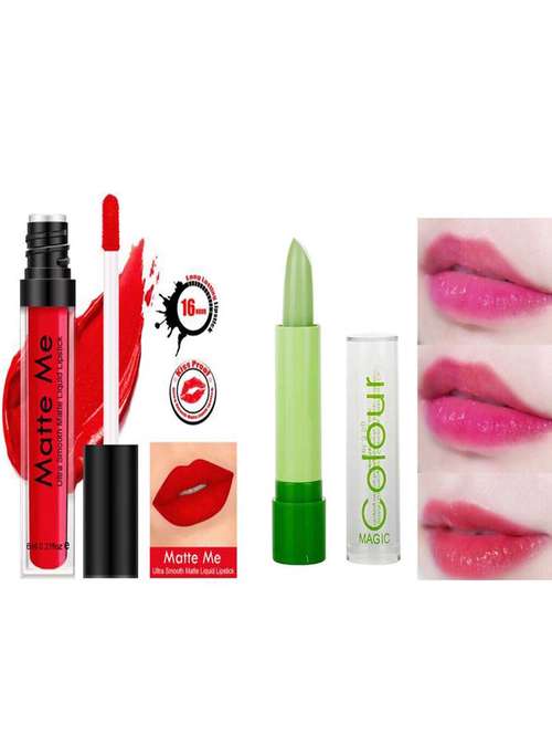 makeup liquid  matte red lipstick and lip balm combo - 19085667 - Very Small Image - 1