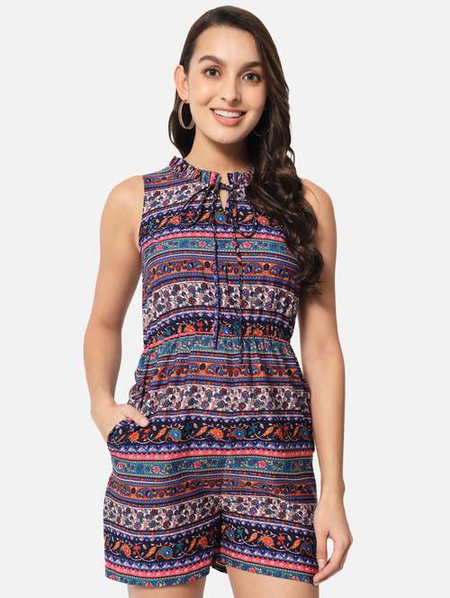 tie up neck printed romper  - 19087192 - Very Small Image - 1