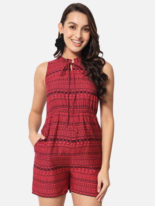 tie up neck printed romper  - 19087193 - Very Small Image - 1