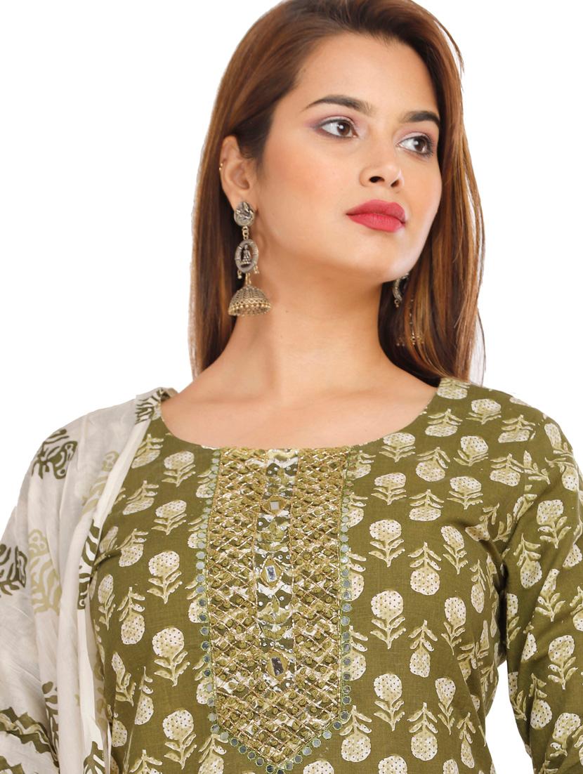 green printed kurta pant set with dupatta - 19126654 - Zoom Image - 4