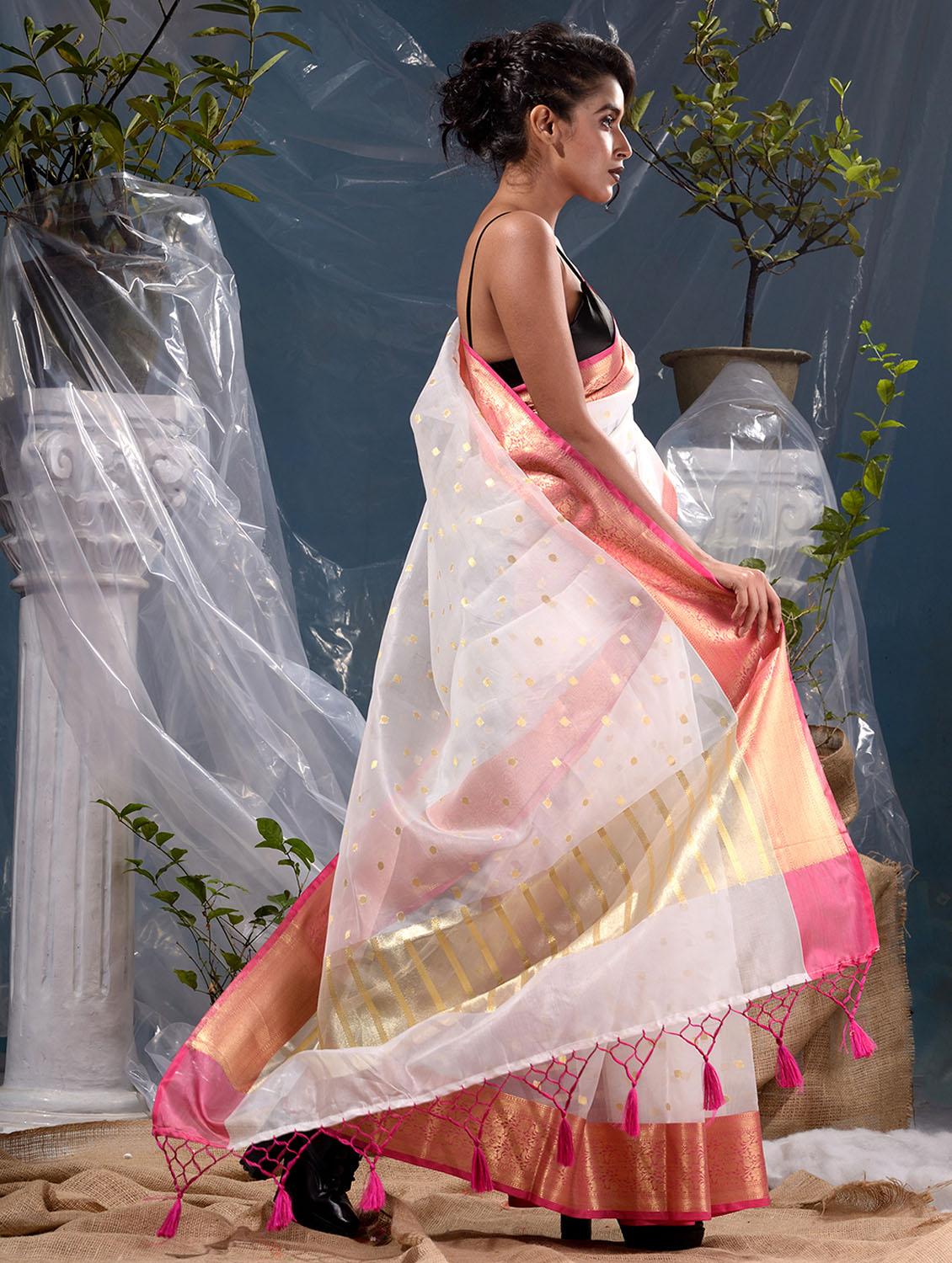 women's self design white colored saree with blouse - 19139158 - Standard Image - 4