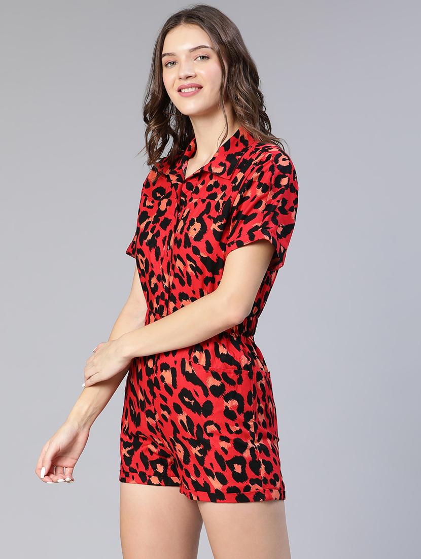 shirt collar printed romper - 19186105 - Standard Image - 2