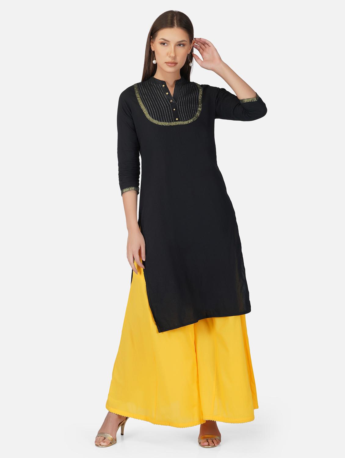 yellow cotton palazzos - 19219620 - Standard Image - 4
