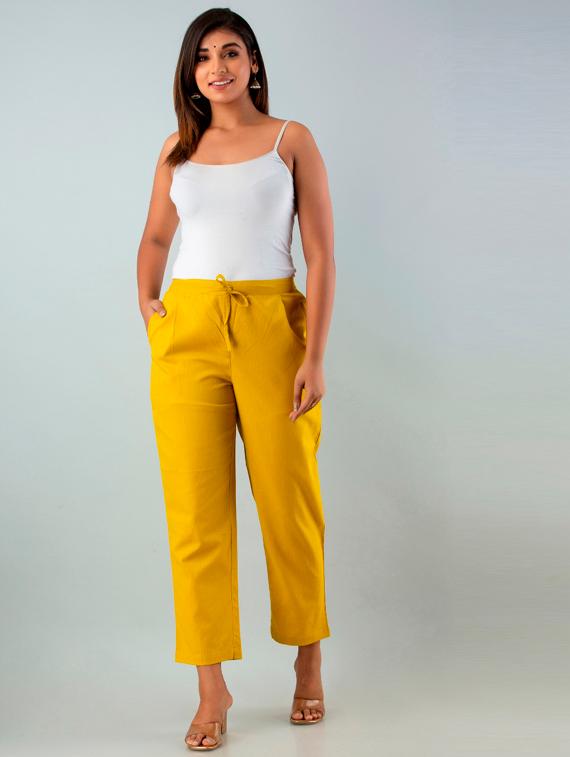 yellow solid pleated trouser - 19225475 - Zoom Image - 3
