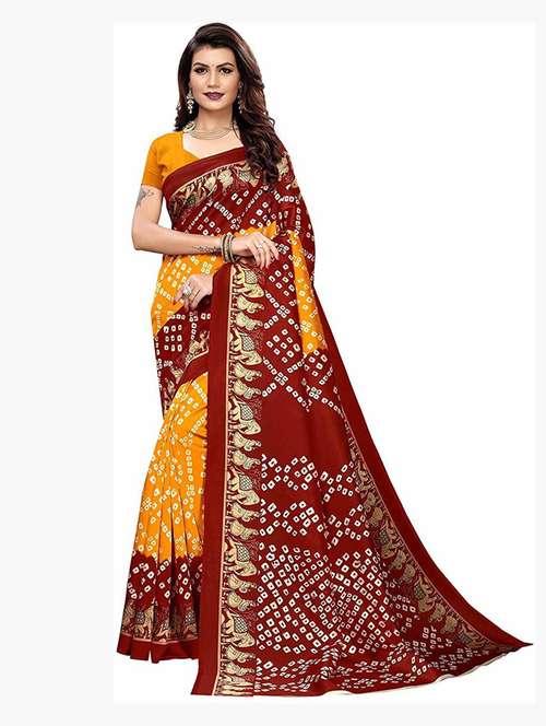 women's printed red colored saree with blouse - 19265674 - Very Small Image - 1