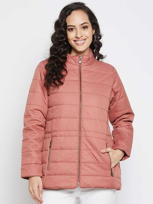 stand collar solid padded jacket - 19304379 - Very Small Image - 1