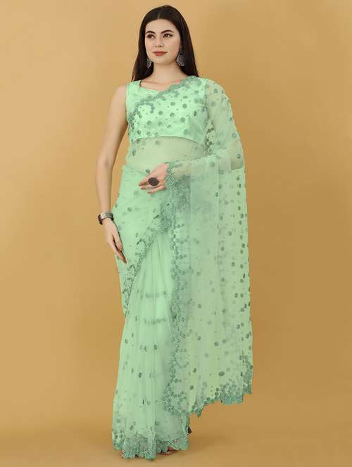 women's ethnic motifs green colored saree with blouse - 19409263 - Very Small Image - 1