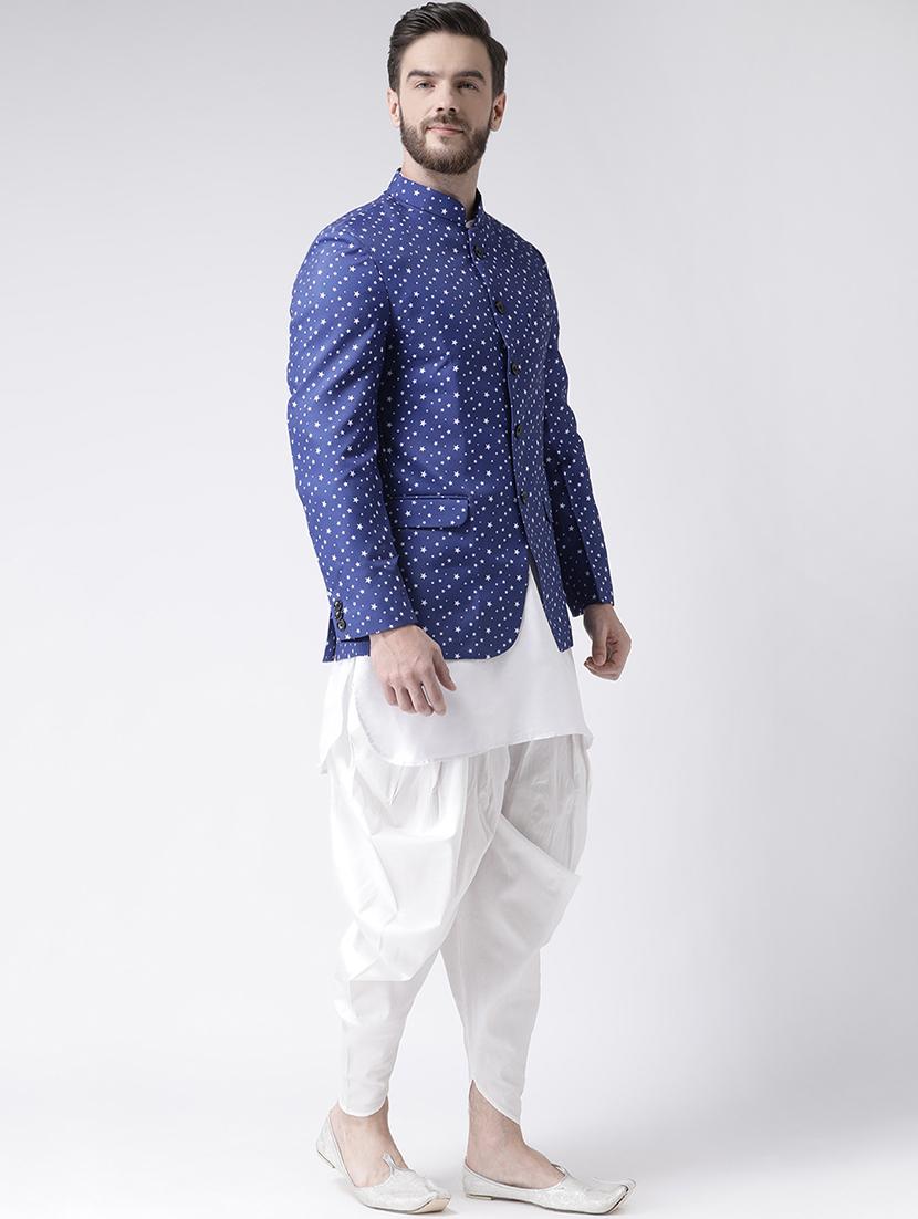 white dhoti kurta with printed jacket ethnic set - 19432704 - Zoom Image - 2