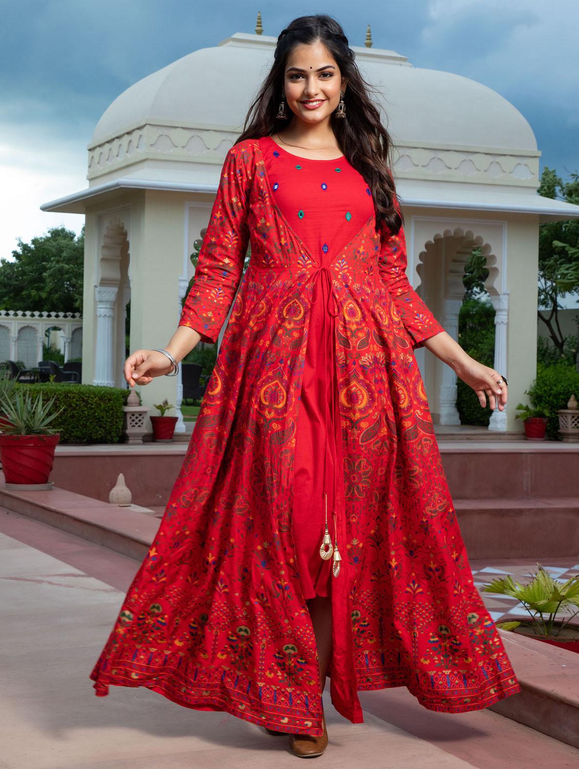 round neck printed flared kurta - 19440740 - Standard Image - 4