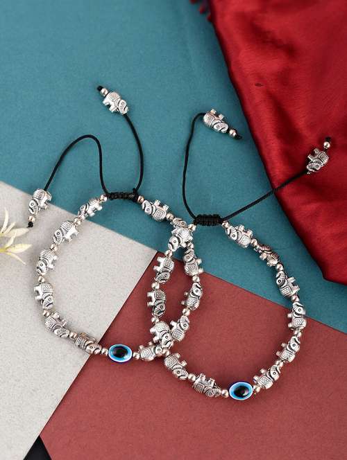 silver plated oxidised evil eye anklet for women - 19536466 - Very Small Image - 1