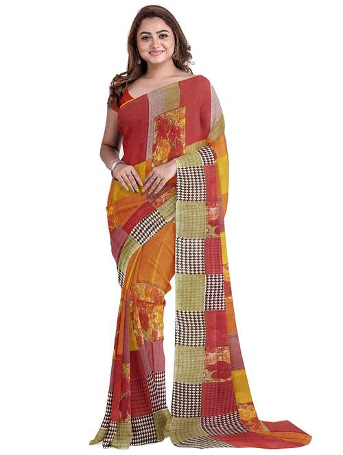 women's floral multi colored saree with blouse - 19614251 - Very Small Image - 1