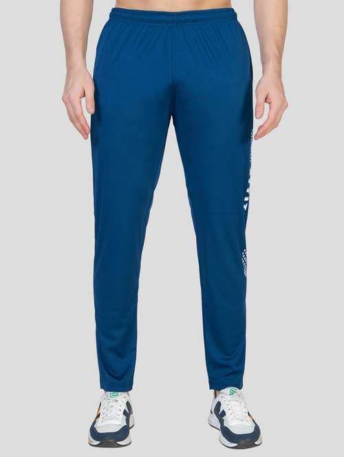 blue lycra blend  full length track pant - 19615232 - Very Small Image - 1