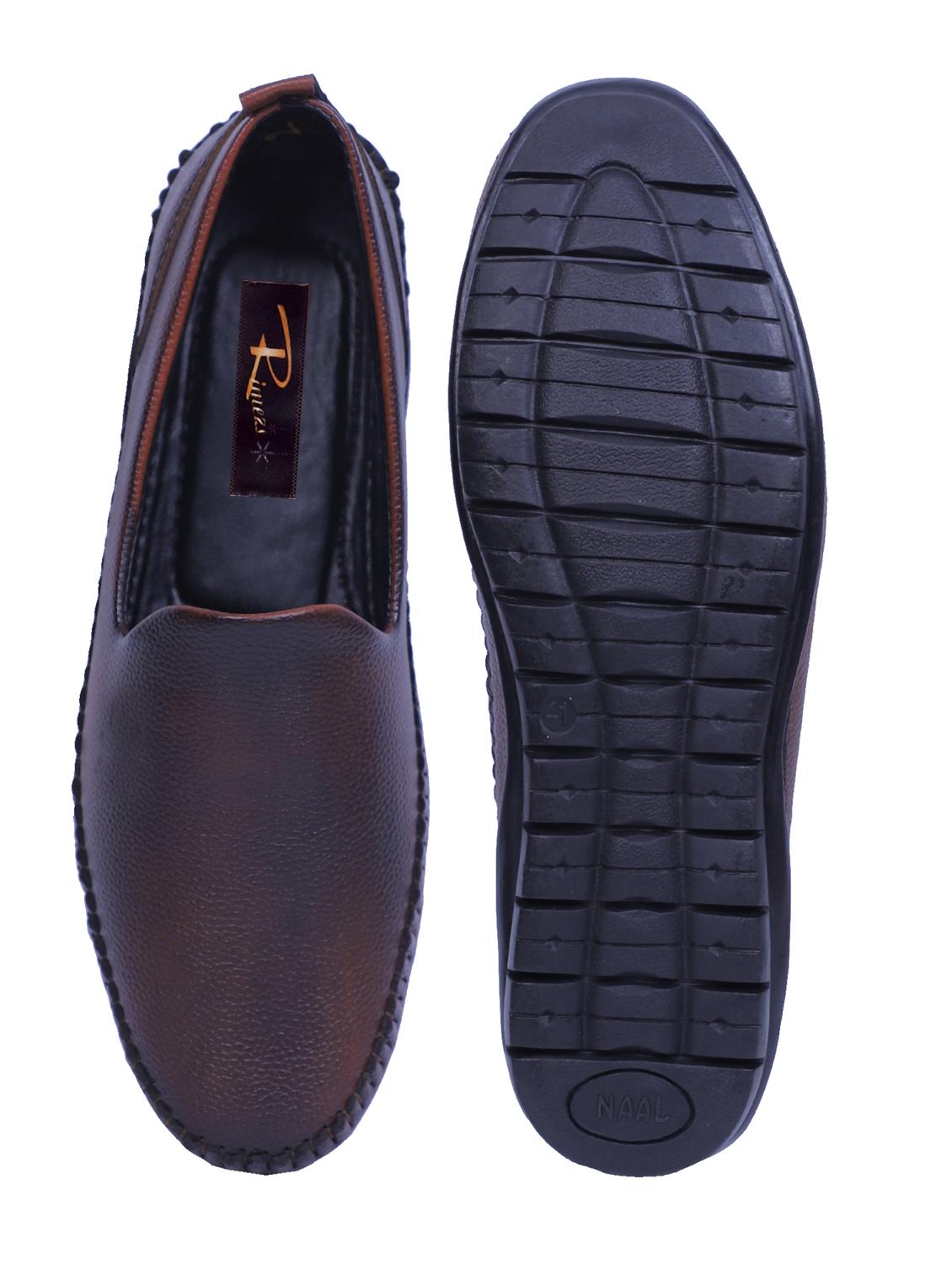tan artificial leather slip on loafers - 19643420 - Standard Image - 4