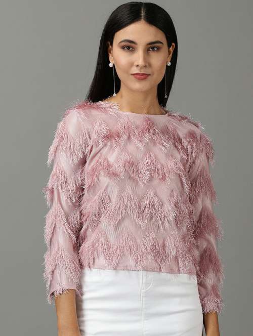 round neck self design straight top - 19662644 - Very Small Image - 1