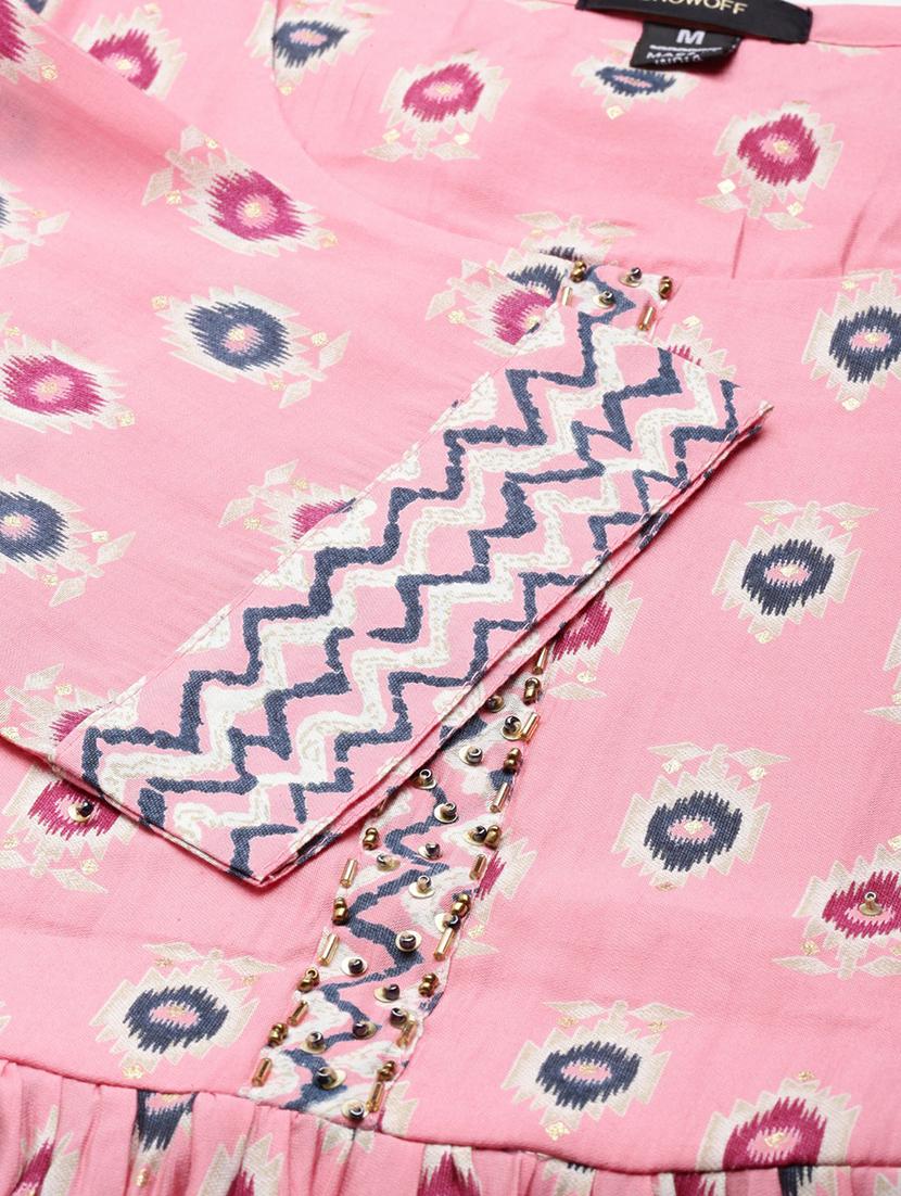women pink printed kurta pant set - 19664948 - Standard Image - 6