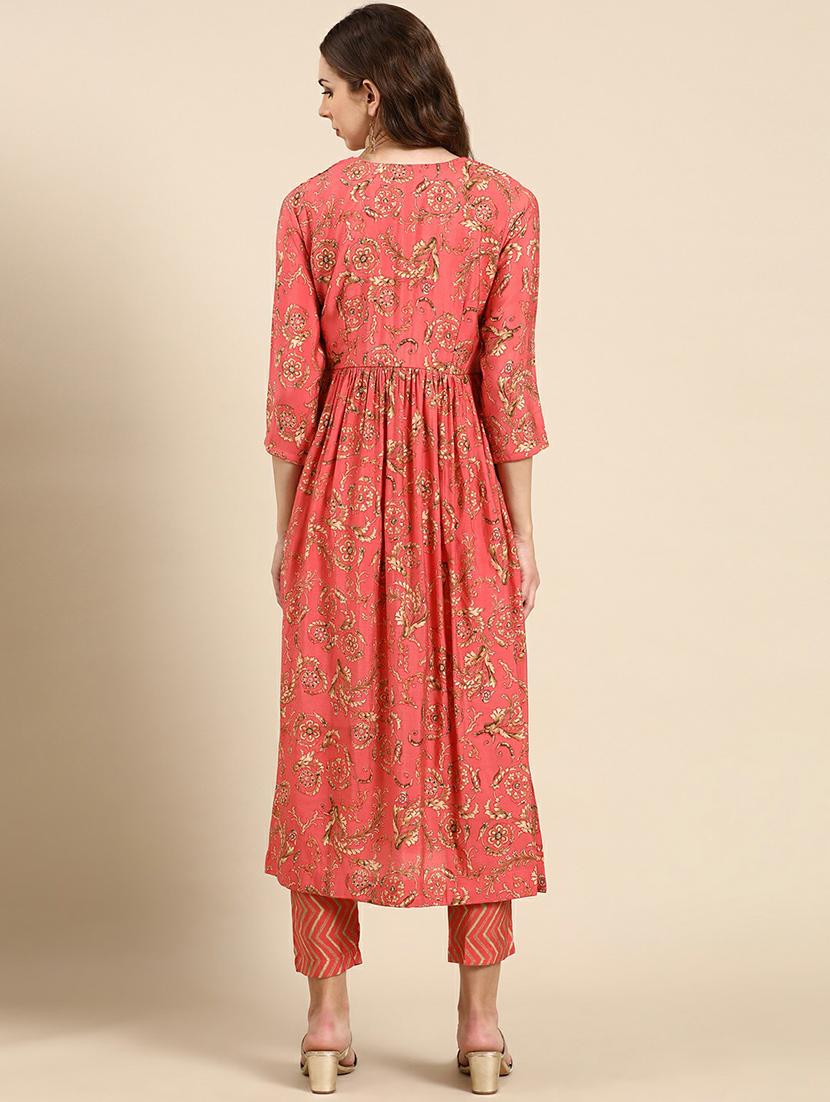 women floral round neck kurta pant set - 19664958 - Standard Image - 3