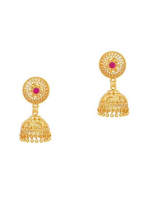 pink brass jhumka earring - 19667108 - Very Small Image - 1