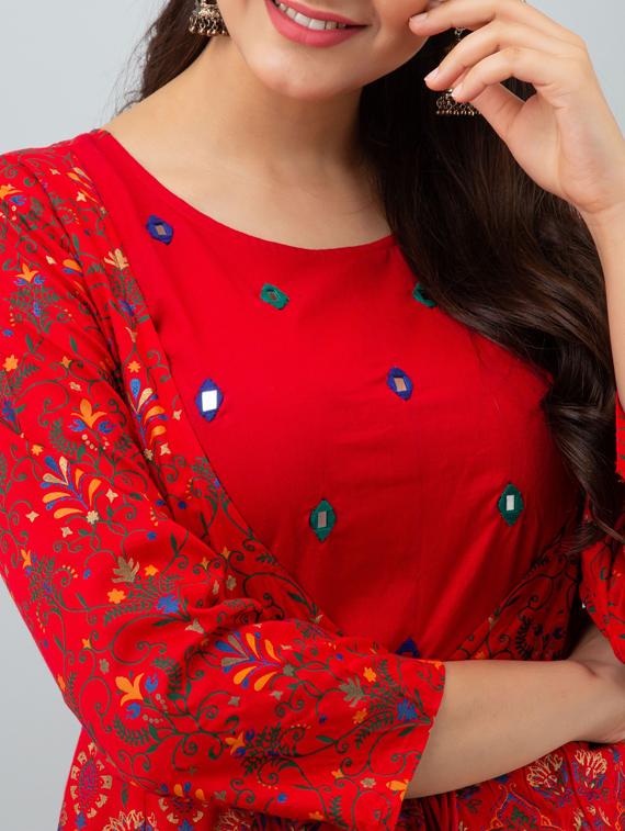 women boat neck printed flared kurta - 19693696 - Standard Image - 3