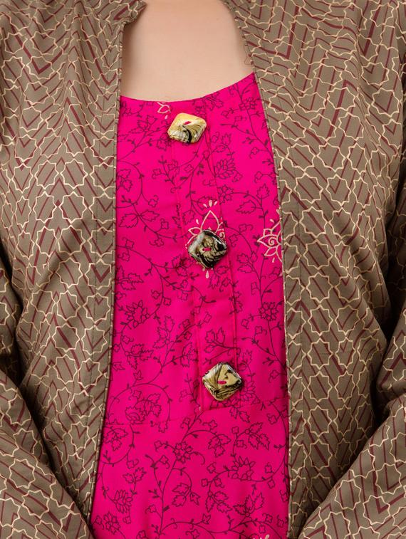 women boat neck printed flared kurta with jacket - 19693700 - Zoom Image - 3