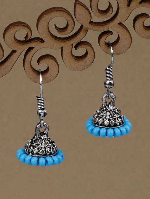 blue silver plated jhumka earring - 19734085 - Very Small Image - 1
