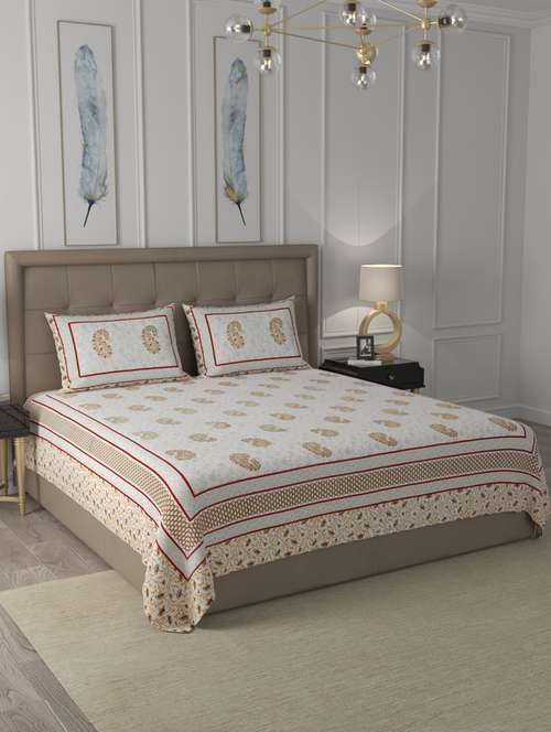 cotton paisley printed king size bedsheet - 19747479 - Very Small Image - 1