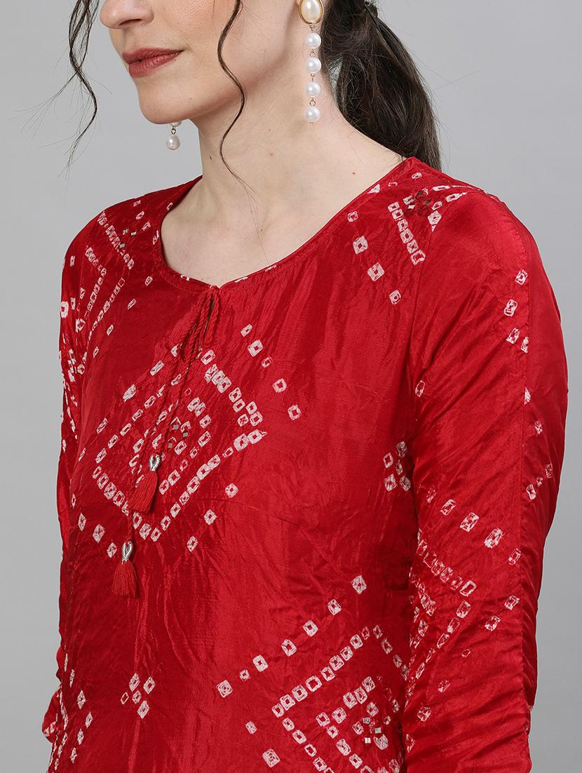 bandhani print kurta pant set with dupatta - 19766193 - Zoom Image - 3