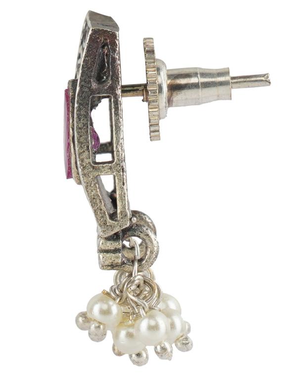 pink stone brass oxidised necklace and earring - 19768269 - Zoom Image - 2