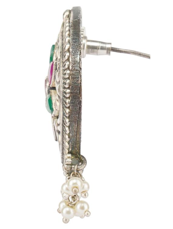 multi colored stone brass oxidised choker necklaces and earring - 19768290 - Zoom Image - 2