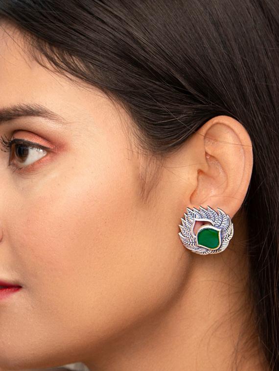 sliver brass oxidised studs earring - 19768333 - Zoom Image - 2